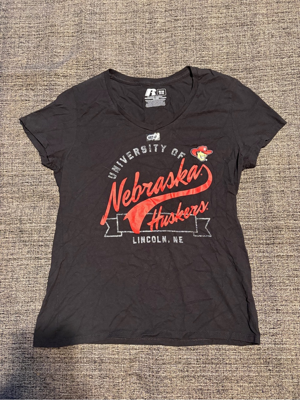 Nebraska Huskers Black Womens Tee - University Script Graphic
